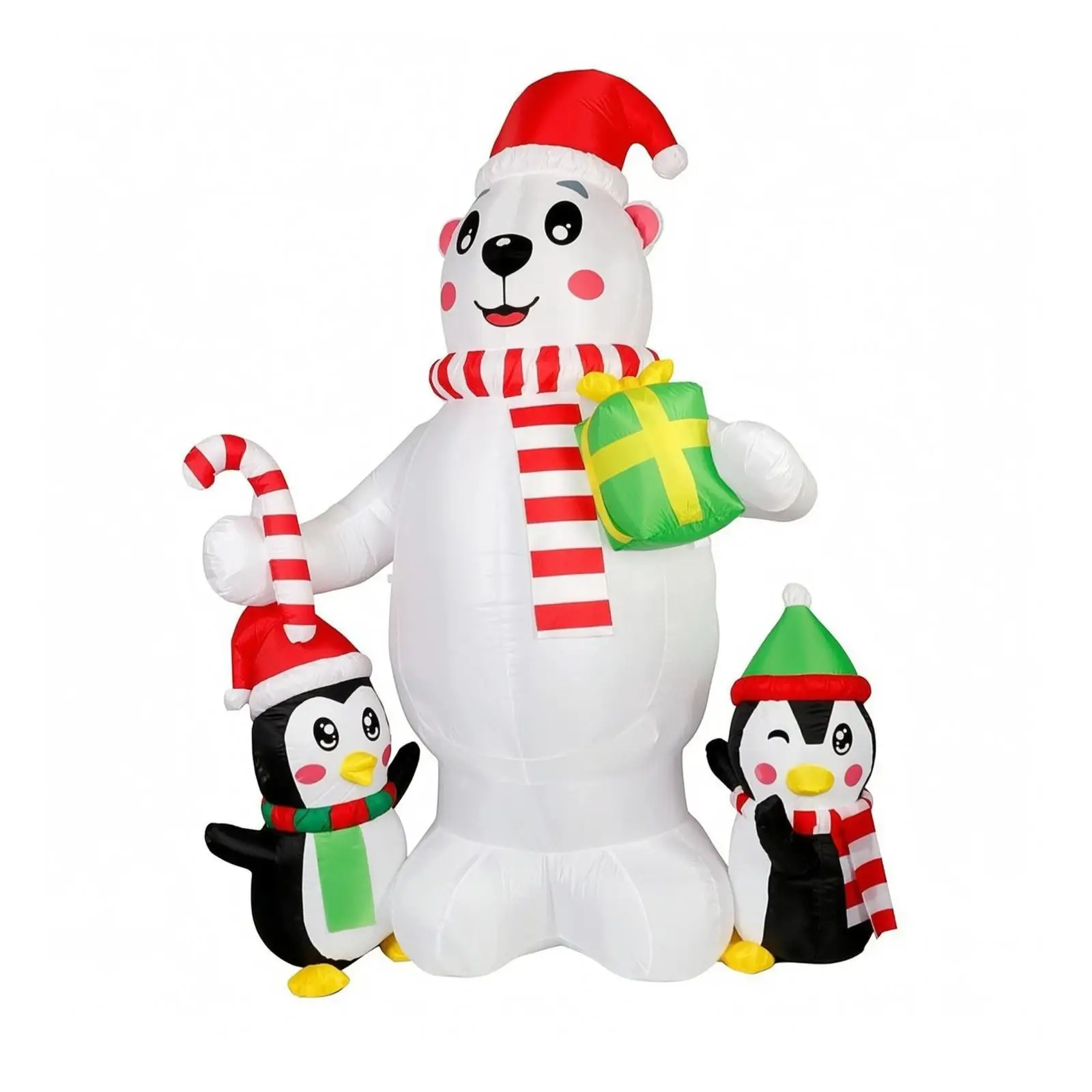 Outdoor Inflatable Bear with Penguins Multicolor Light Effect, Christmas Inflatable with ice creature and Penguin, Built-in Air