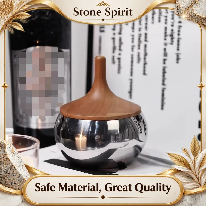 Wooden Covered Metal Ashtray, Nordic Luxury Stainless Steel Ashtray, Desktop Decorative Ornament, Office, Outdoor Ashtray