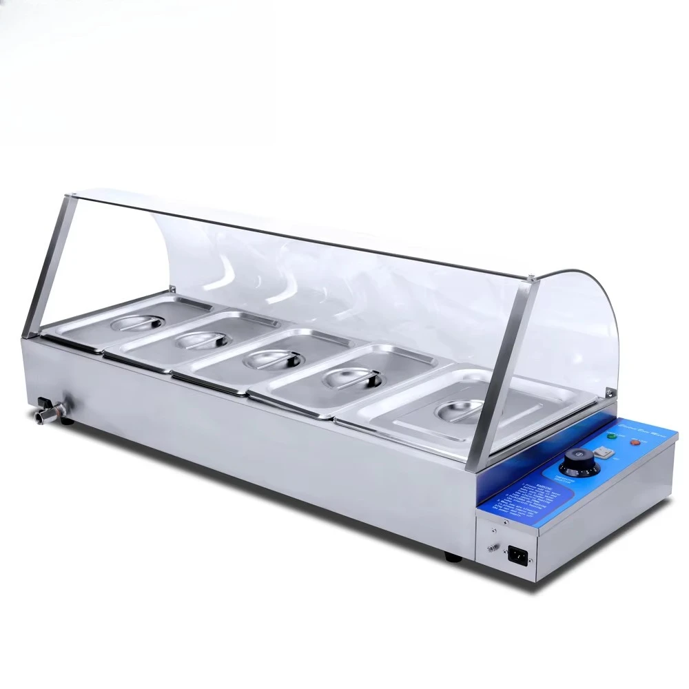 

Commercial Electric Soup Warmer with Curved Glass Cover Bain & Marie Food Cabinet 1800 Watts Stainless Steel