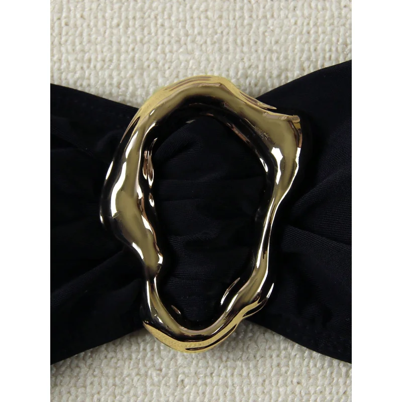 2025 قطعتين بيكيني بدون حمالات رسن إكسسوارات معدنية طقم ملابس السباحة بيكيني بلون واحد #4