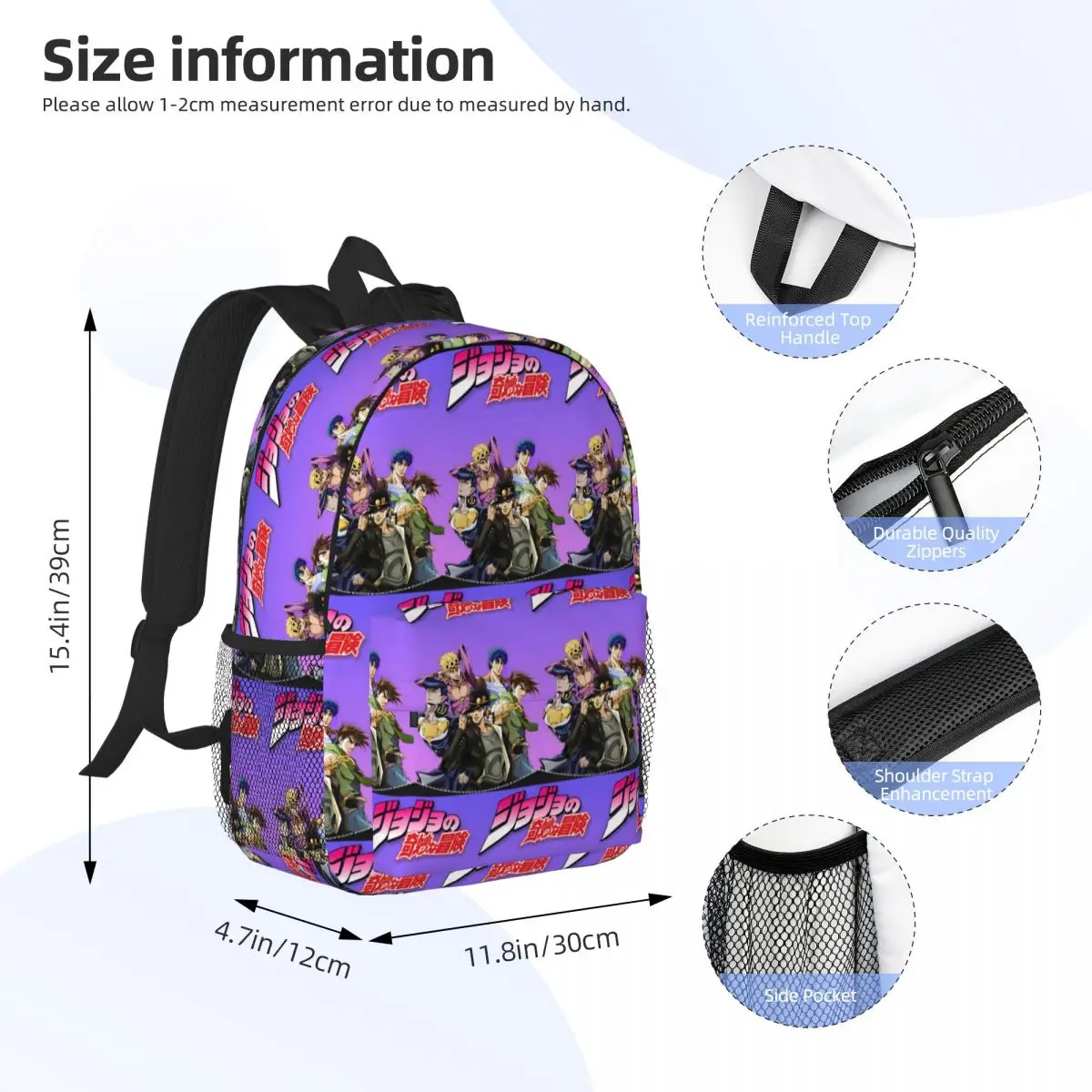 Jojo Bizarre Adventure Anime Cartoon Backpack Student Boys Girls BookBag Men Women School Bag Laptop Shoulder Bags