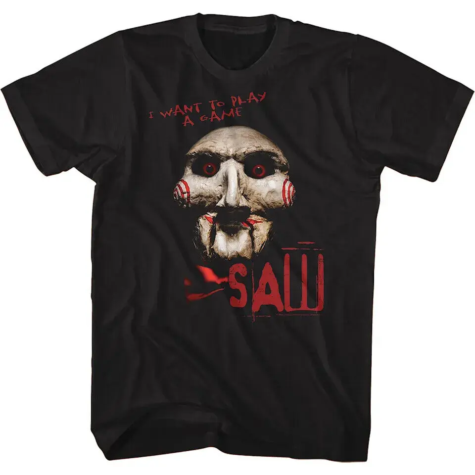 

SALE Saw Jigsaw T-shirt Vintage 90s Horror Movie Black Cotton Tee L1809_36