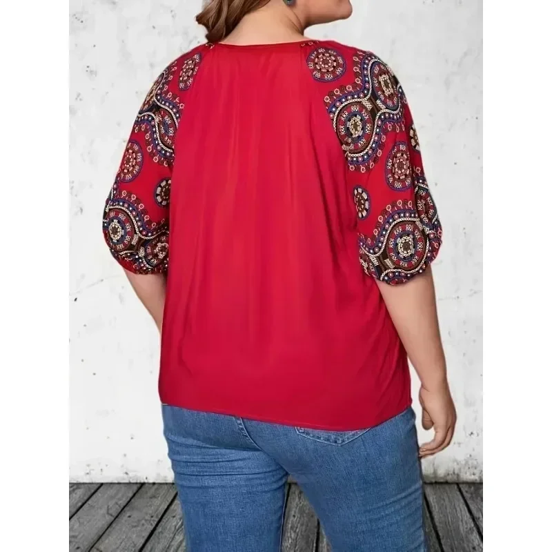 Damska koszulka Plus Size 1XL-5XL Casual Wygodna luźna koszulka z nadrukiem Modny top z okrągłym dekoltem Wszechstronny T-shirt