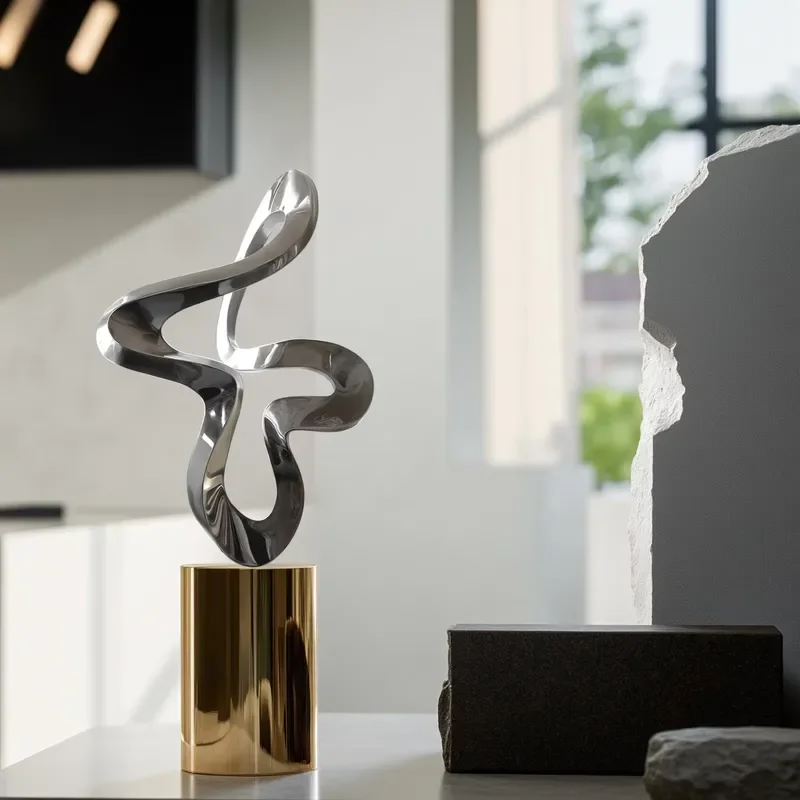 Modern metal abstract sculpture - Flowing shape - Home office art decoration