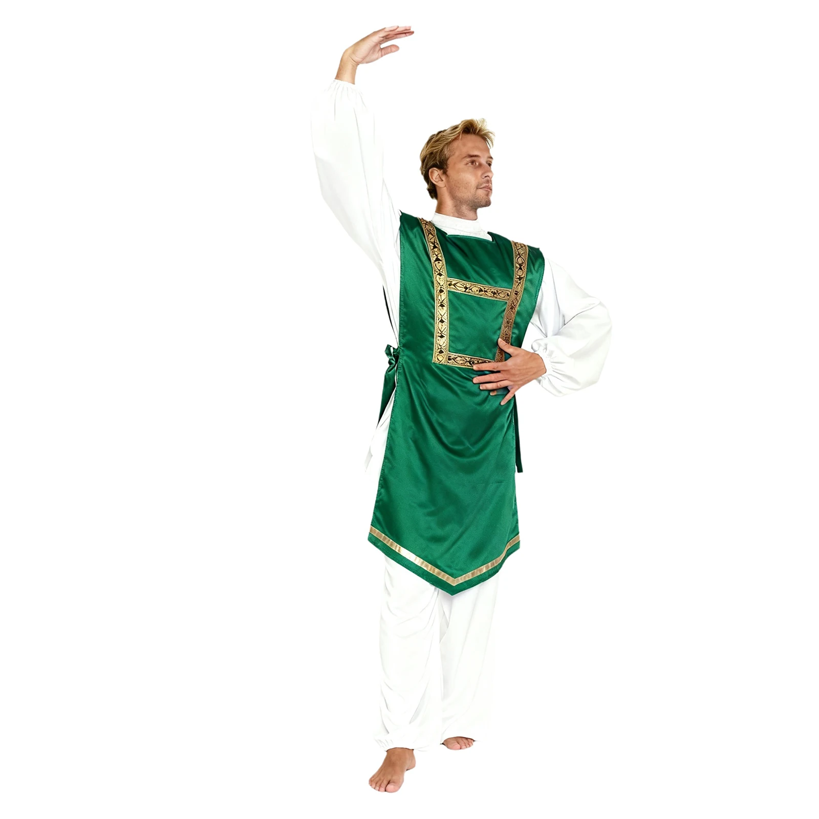 

Elegant Mens Praise Worship Dance Tunic Tops with Side Lace Up Detail Sleeveless Vest for Liturgical Lyrical Dance Performances