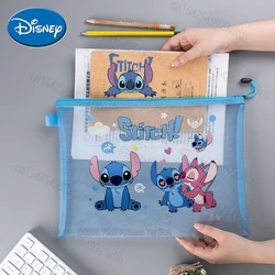 Disney Stitch A4 Stationery Storage Bag Mesh Zipper Bag Large Capacity Organizer Cosmetic Makeup Bag Transparent File Folders