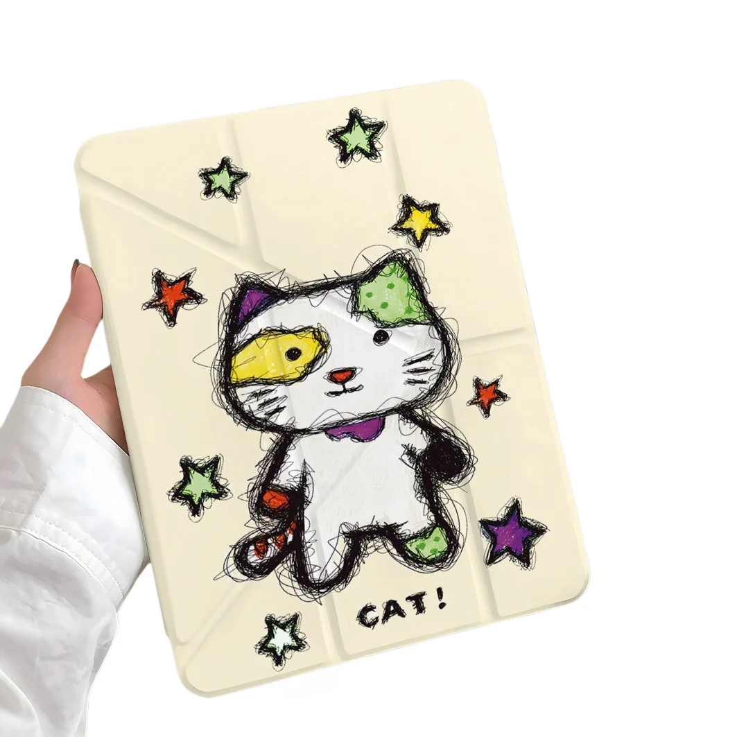 Graffiti Cat Pen Slot Tablet Case For Mini7 6 iPad Pro 2024 2022 2021 2020 2019 2018 2017 11 10 9 8 7 6 5 Air7 6 5 4 3 2 1 Cover