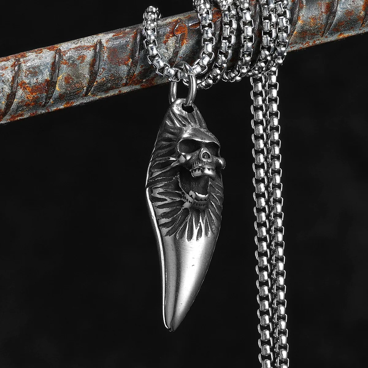 Devil's Teeth Skull Cross Stainless Steel Men Necklaces Pendant Chain Punk For Women Fashion Jewelry Gifts Wholesale Dropshiping