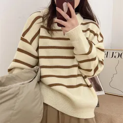 Women Sweater 2023 Autumn Winter Knitted Pullovers V-neck Bottoming Shirts Stripes Jumpers Long Sleeve Female Basic Tops