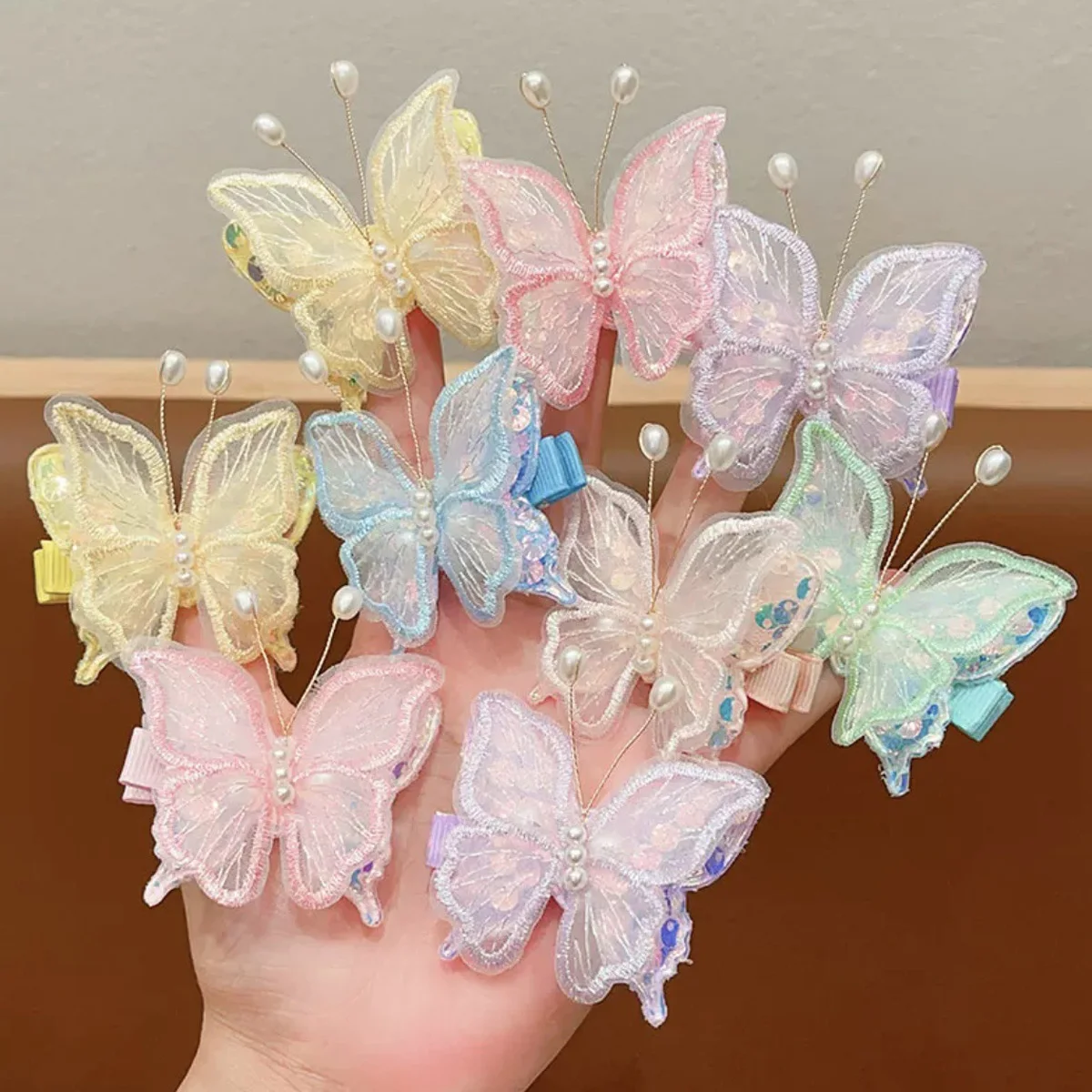 2pcs Embroidery Butterfly Hairpin Fairy Hair Clip Gauze Headdress Sweet Cute Princess Bangs Clip Hair Accessories for Children