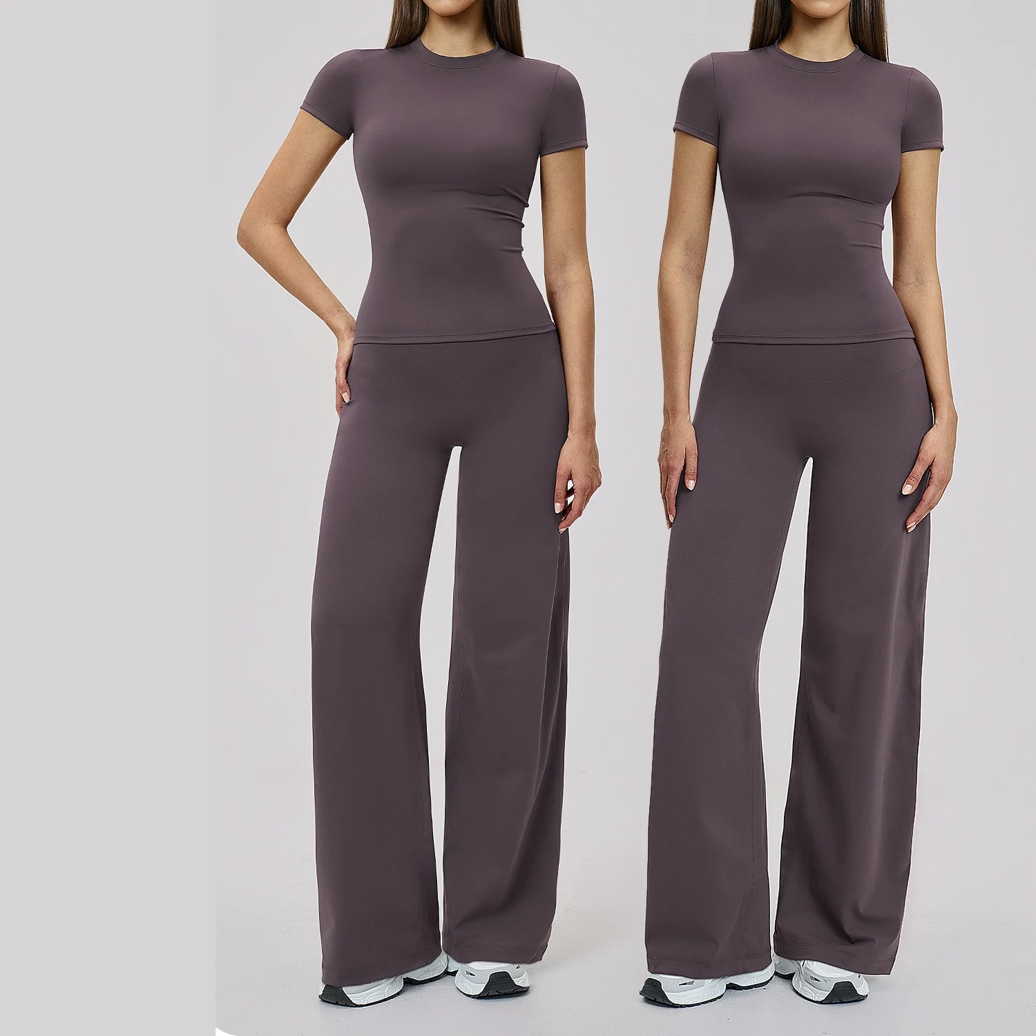 

Ningyu Sports Set Gym Set 2 PCS Women's Yoga Set Fashion Casual Short Sleeve Top Wide-leg Pants Women Fitness Running Sports Set