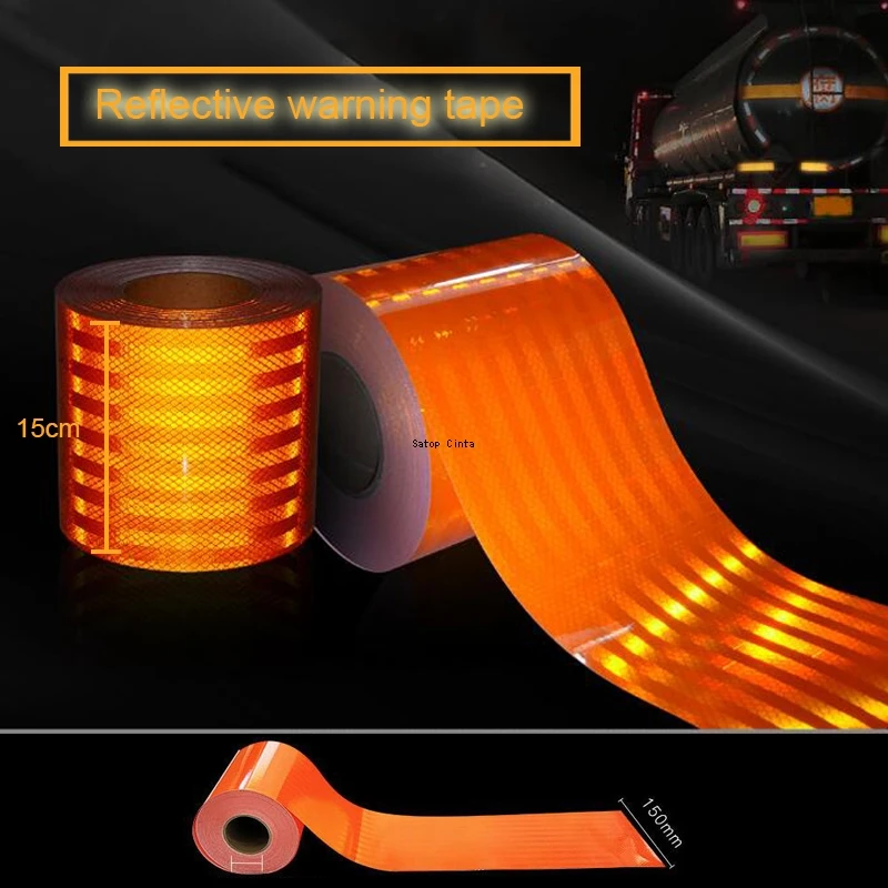 15cm Waterproof PET Orange Reflective Material High Visibility Warning Safety Adhesive Tape Reflectors Truck Stickers DIY 1meter