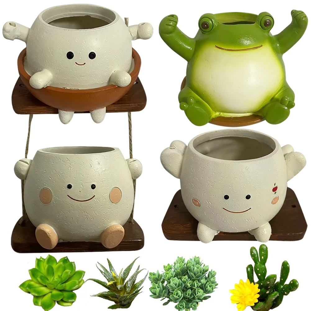 Swing Face Planter Pot Hanging Head Planter Smiling Outdoor Plants Succulent Pot Cute Smile Face for String of Pearls Succulents