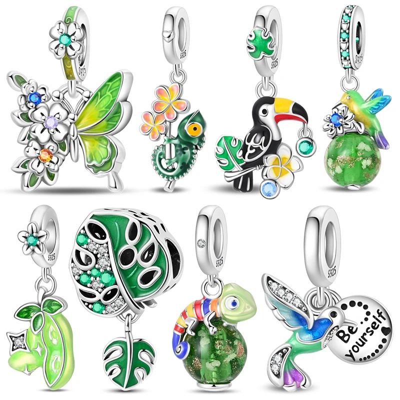 

Charms Silver 925 Green Elements Pendant Beads Fits 3mm Bracelet Bangle Necklace For Women Luxury DIY Jewelry Making Fine Gift