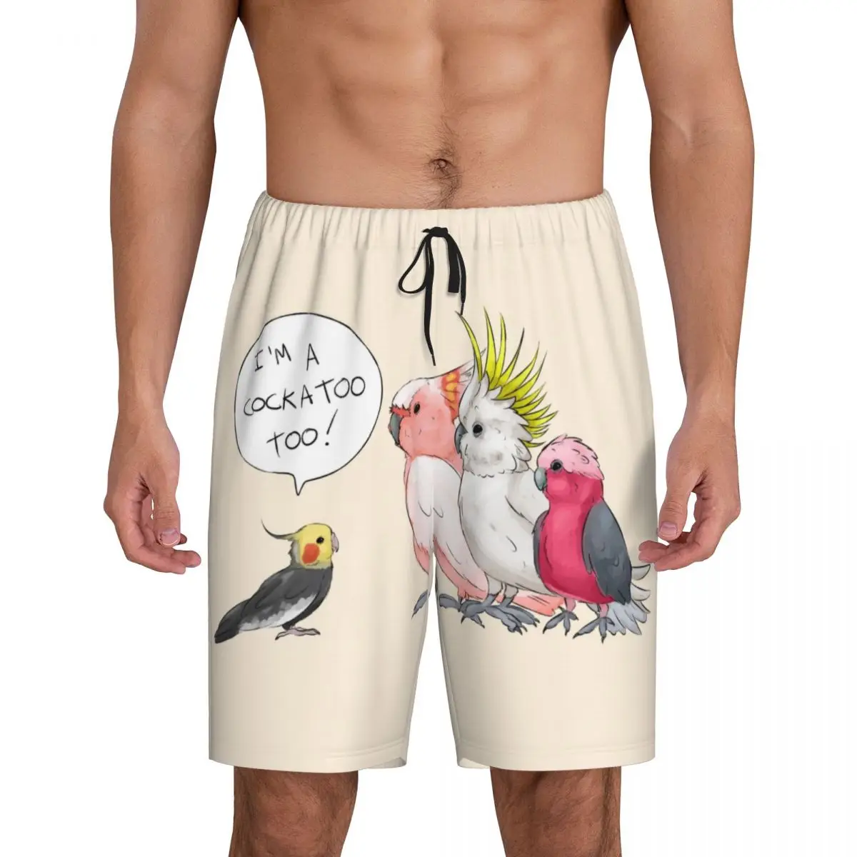 Custom Printed Funny Cockatoo Cockatiel Pajama Shorts Men's Parrot Birds Sleepwear Bottoms Sleep Short Pjs with Pockets