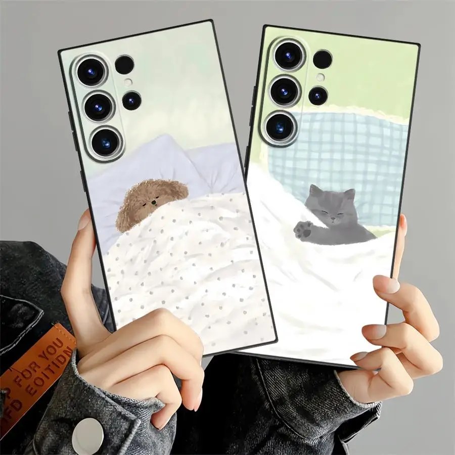 Schlafende Katze Hund Hülle für Samsung Galaxy S20 S21 FE S23 Ultra S24 Plus S9 S10 S25 Edge Note 8 9 10 20 S26 Soft Phone Cover