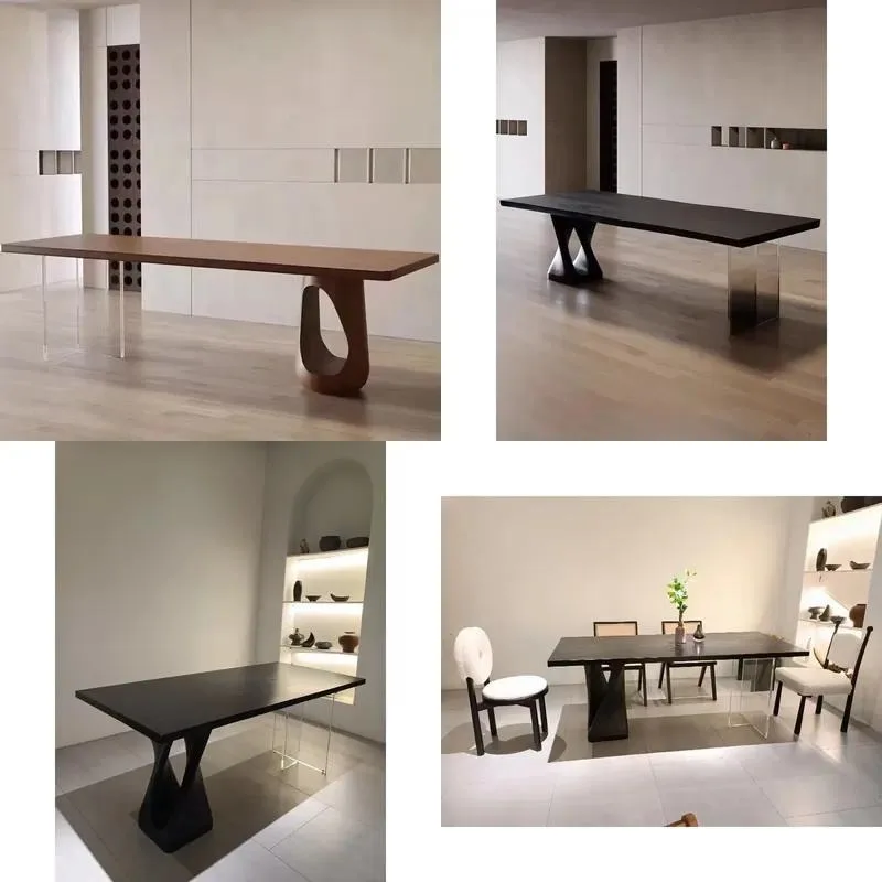 New Design Rectangle Wood Top Acrylic Legs Dining Table Set with Chairs for Restaurant
