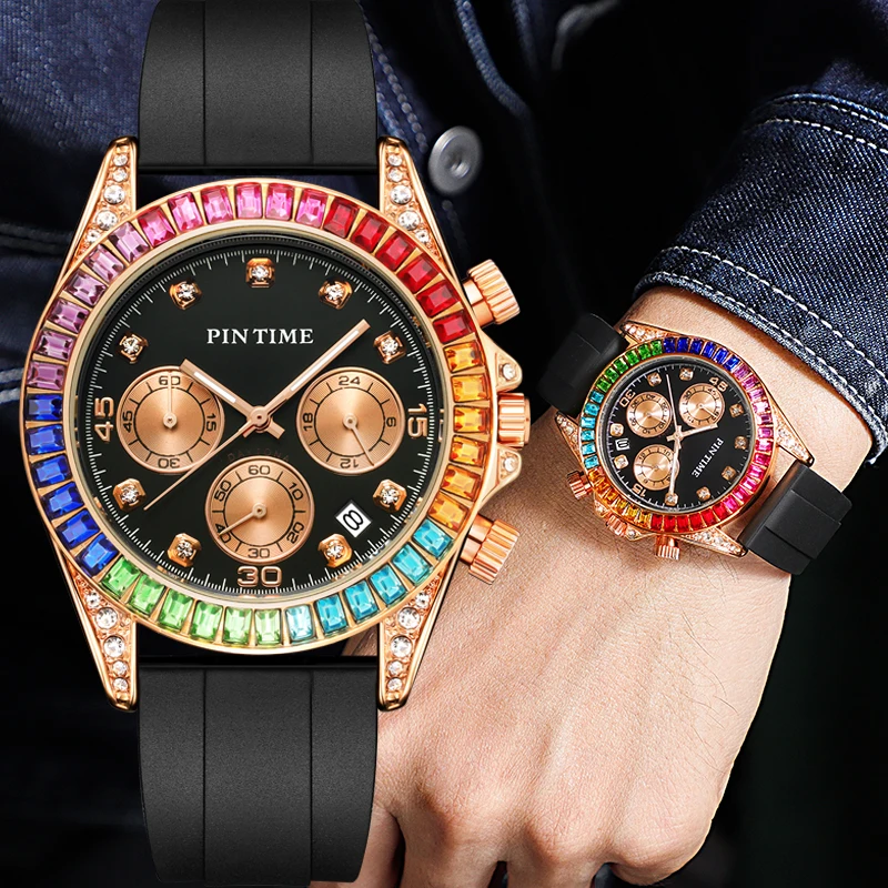 

PINTIME Reloj Hombre Luxury Men Watches Calendar Business Silicone Watches For Men Montre Homme Popular Item Three Colors