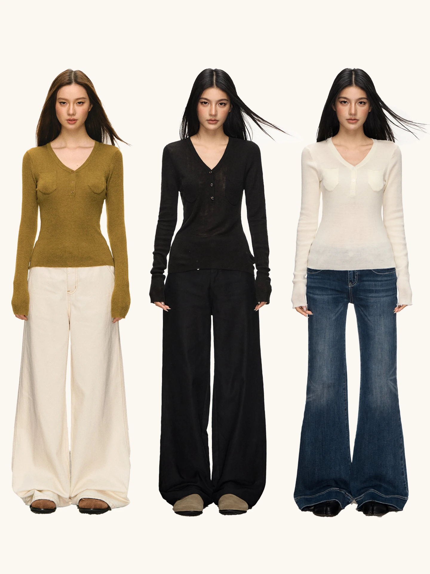 

Anna Aneae Women's Wool Knitted Base irt Spring Autumn V-ne ket Warm Inner Wear oulder-Length Long Sve Top