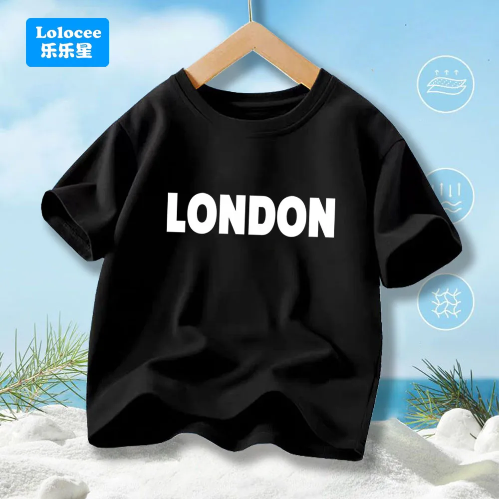 Sommer Kinder Baumwolle Casual Lose London Brief Gedruckt T-shirt Jungen Rundhals Kurzarm T-shirt Top Sportswear ZLD1