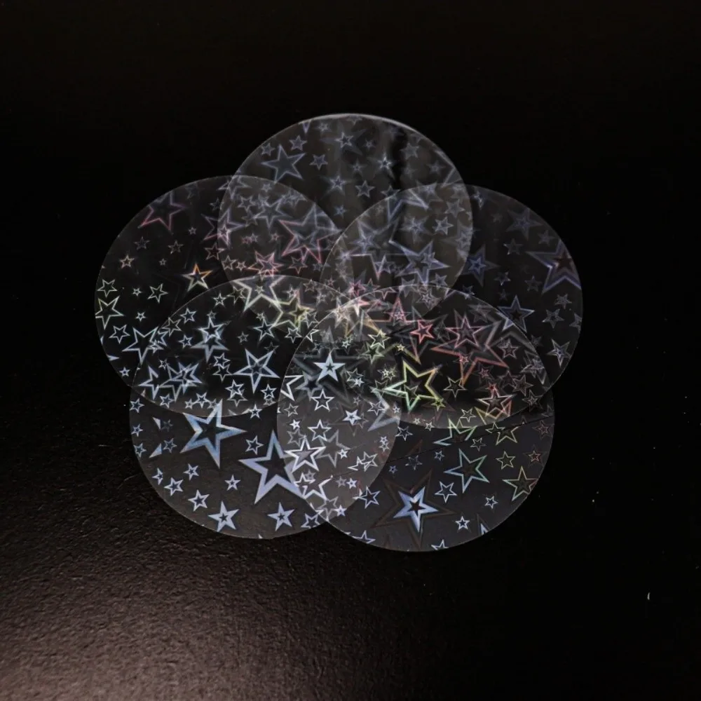 100Pcs Round Laser Film Badge Covers Star Pattern Multiple Styles Transparent Badge Film DIY Making PVC