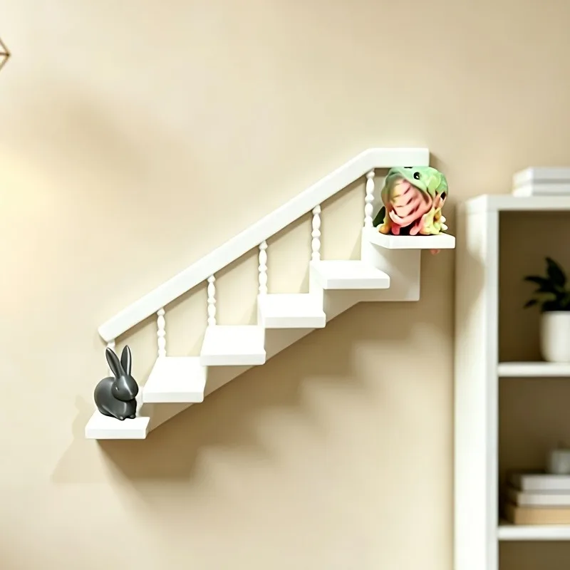 Staggered Floating Wall Mount Shelf Multi-Layer Ladder Style Wall Storage Rack Creative Wall Decor Display Organizer For Bedroom
