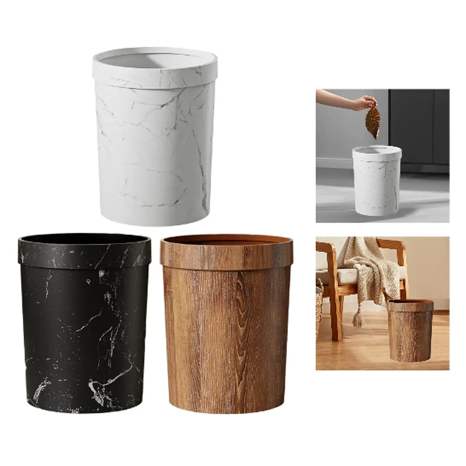 Round Trash Can Garbage Container Household Round Paper Basket Trash Bin Garbage Basket for Bedroom Kitchen Office Dorm Home