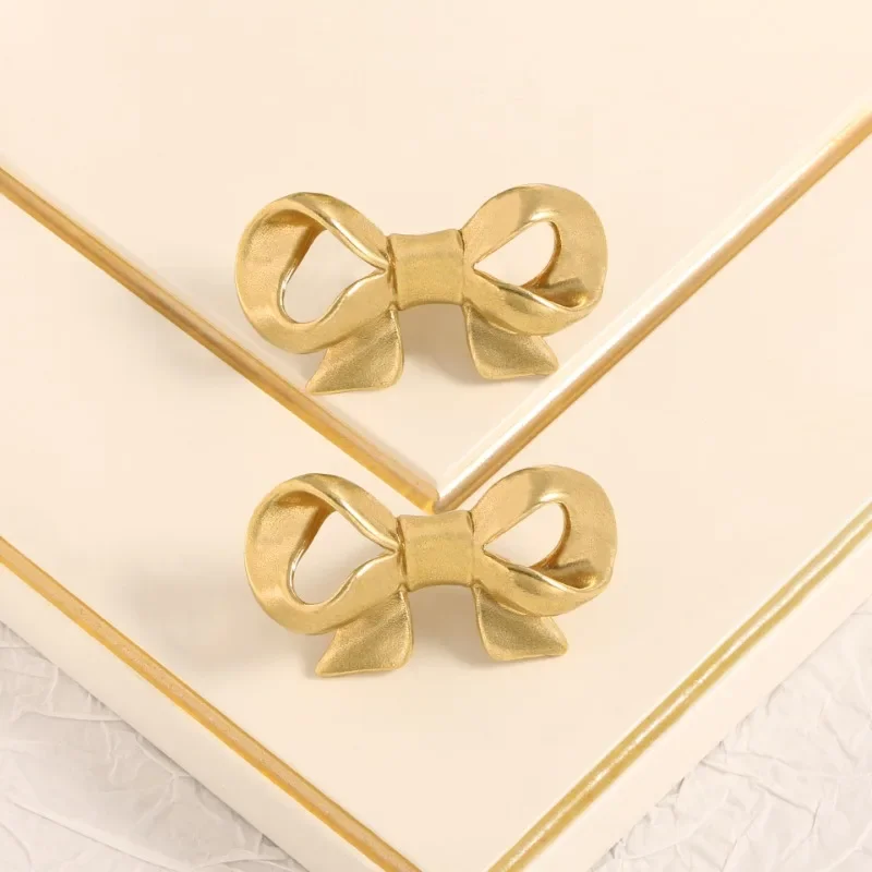 2Pcs European Style Brass Bow Tie Shoe Cabinet Handle Bowknot Wardrobe Closet Cupboard Door Drawer Knobs Furniture Handles Pulls