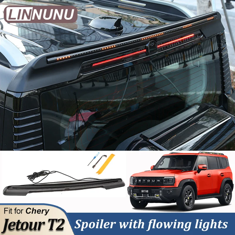 LINNUNU For Chery Jetour Traveller T2 Car Tail Wing With Flowing Lights Turn Signal Through Taillight Decorative Accessories