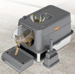 Stainless Steel Cat Litter Box with Lid, 3 in 1 Removable Litter Box for Big/Multiple Cats, High Sides Kitty Litter Pan