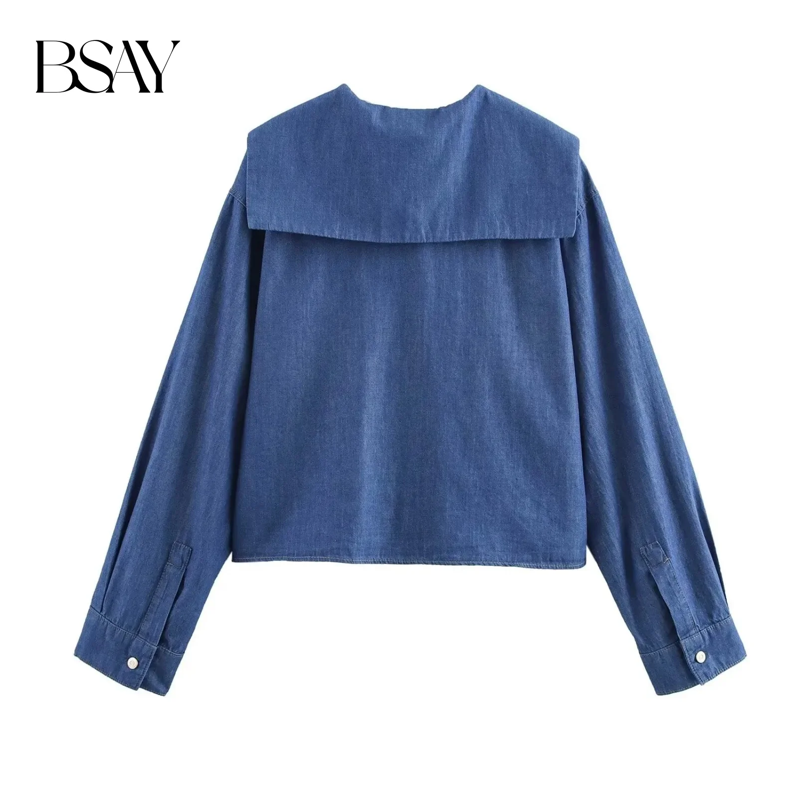 BSAY デニムシャツ女性のためのファッション秋冬新ソリッドカラー長袖シングルブレストラペルブラウスシックなレディーストップ