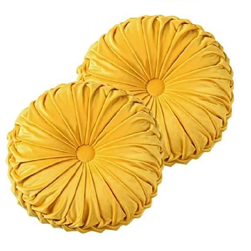 Inyahome Pack of 2 Round Chair Cushion Pumpkin Seat New Nordic Folded Wheel Pumpkin Lumbar Pillow for Living Room Velvet Cushion