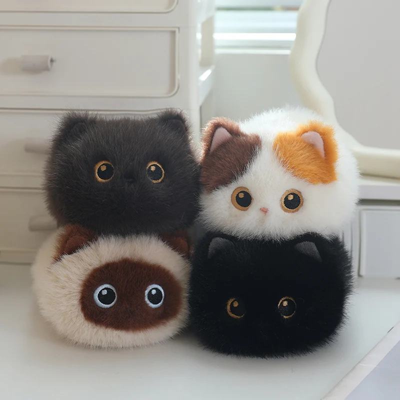 Juguetes de Peluche de Gato Negro Redondo y Esponjoso de 20/23 cm, Gato Siamés, Gato Calicó, Muñecos de Gatitos Adorables, Juguetes de Animales de Peluche Suaves, Regalos para Bebés