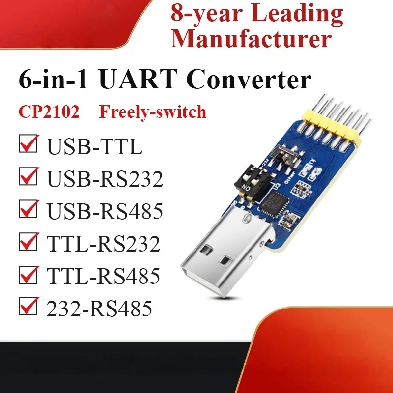 Многофункциональный USB-UART преобразователь WitMotion 6-в-1 (USB-TTL/RS485/232, TTL-RS232/485, 232-485) с чипом CH340/CP2102