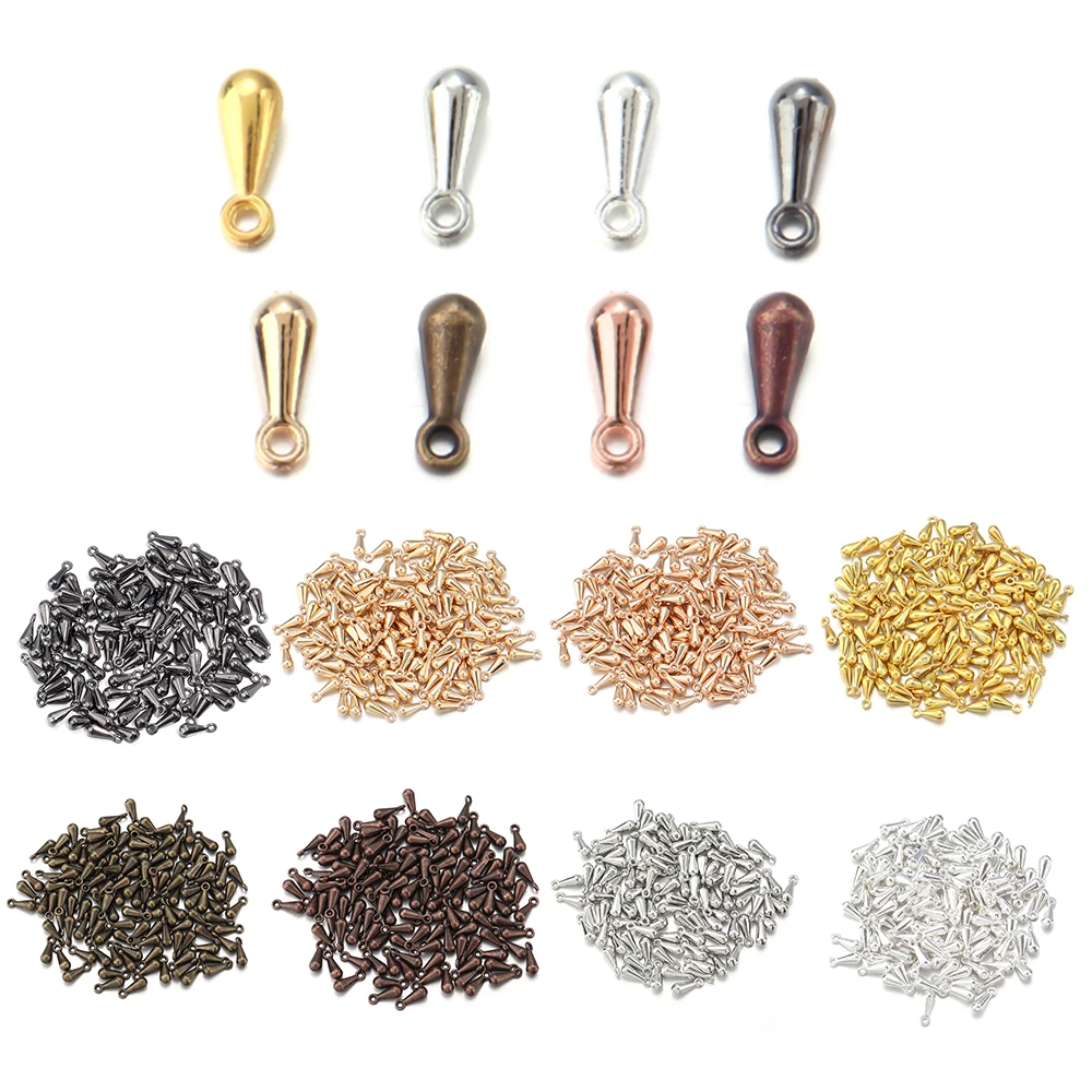 SAUVOO 100/200pcs 2*7 3*9mm Alloy Water Drop End Beads Gold Silver For Extender Tail Chain Pendant DIY Jewelry Making Findings