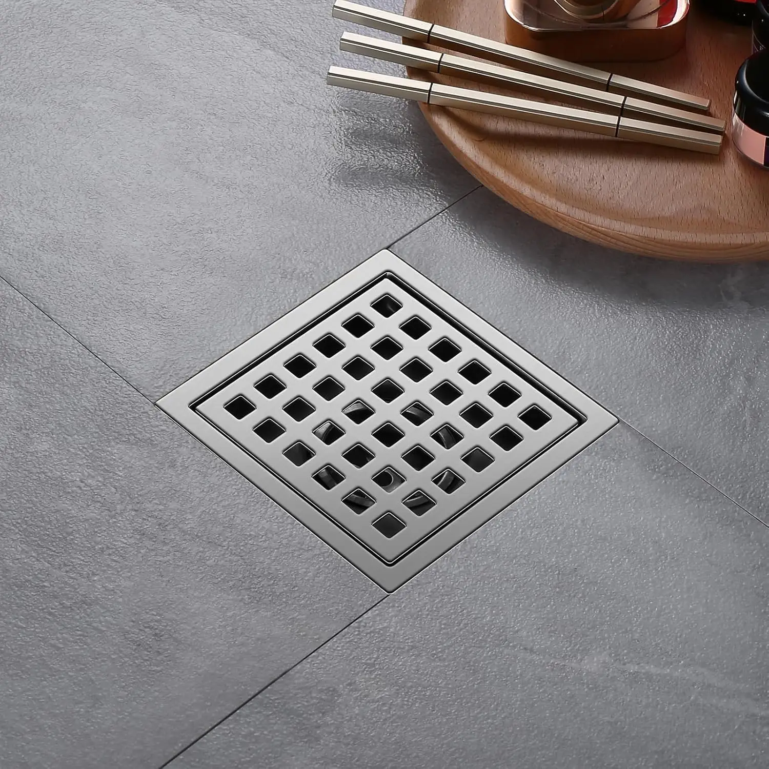 

SUS 304 Stainless Steel Square Shower Drain Chrome Silver Modern Design With Flange & Removable Grid Panel For Hotels