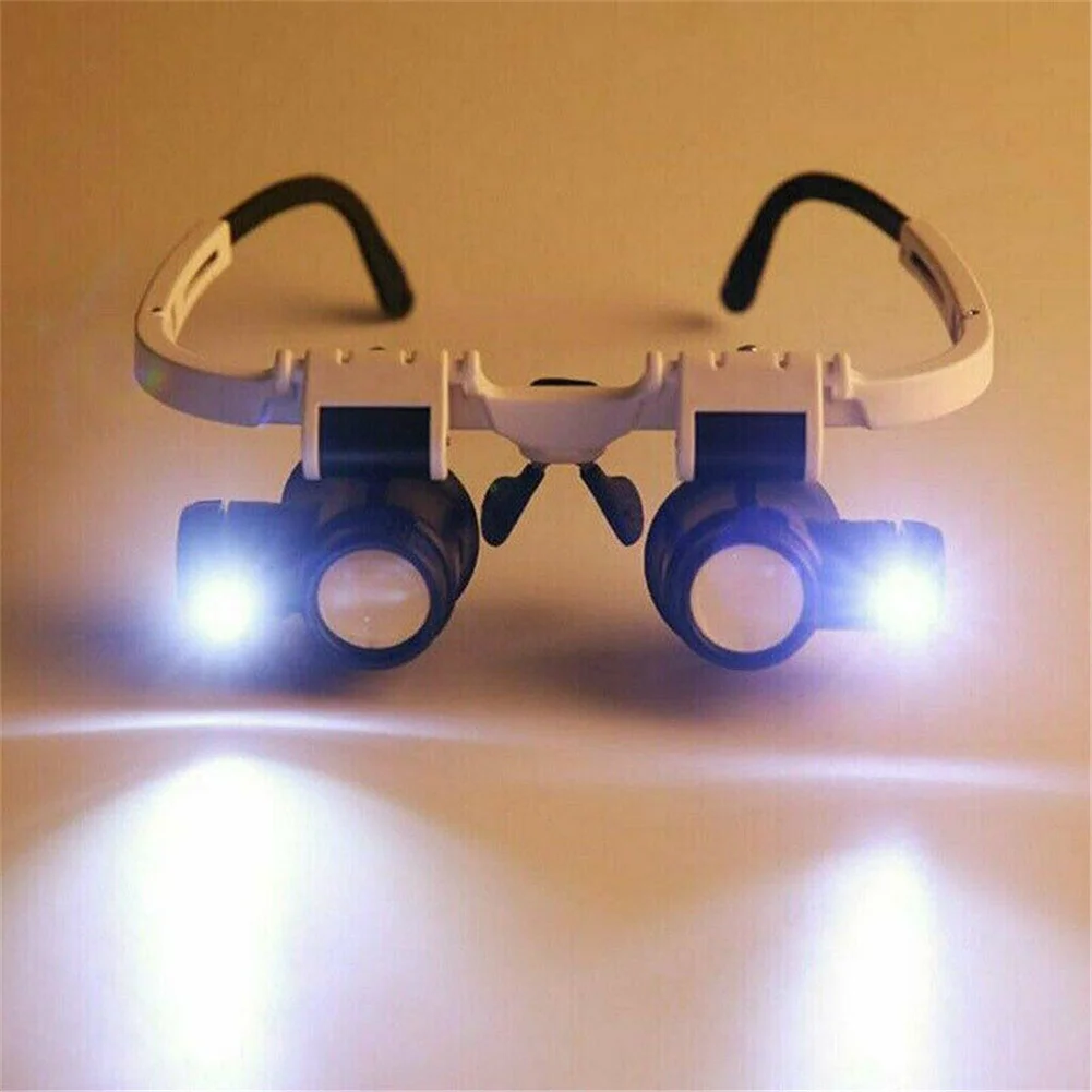 Size Adjustable Head Mounted Led Light Loupe Acrylic Lens Double Eyeglass Magnifying Glass Ergonomic Multipurpose For Watch