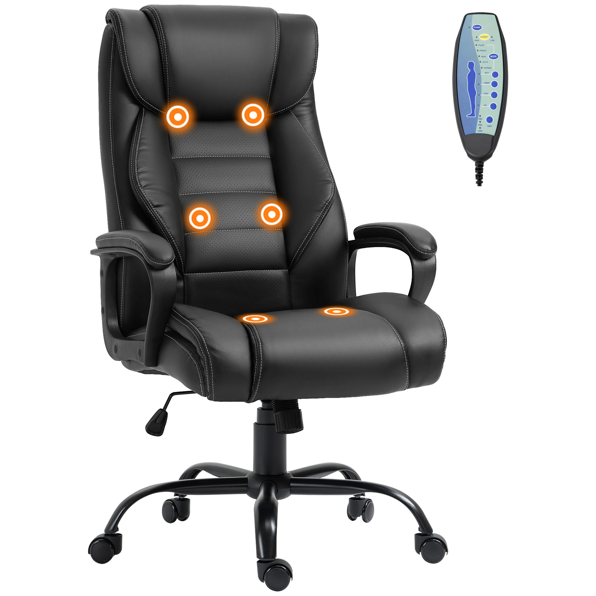 Vinsetto Ergonomic Massage Office Chair with 6-Point Vibration, Adjustable Height, Swivel Seat and Rocking Function, Black