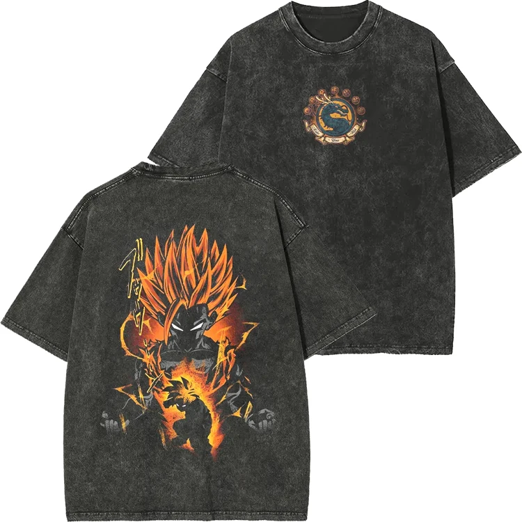 

Винтажная футболка унисекс Dragon Ball с эффектом потертости, летняя коллекция 2026, свободный крой, с мультяшным принтом, повседневный топ с коротким рукавом