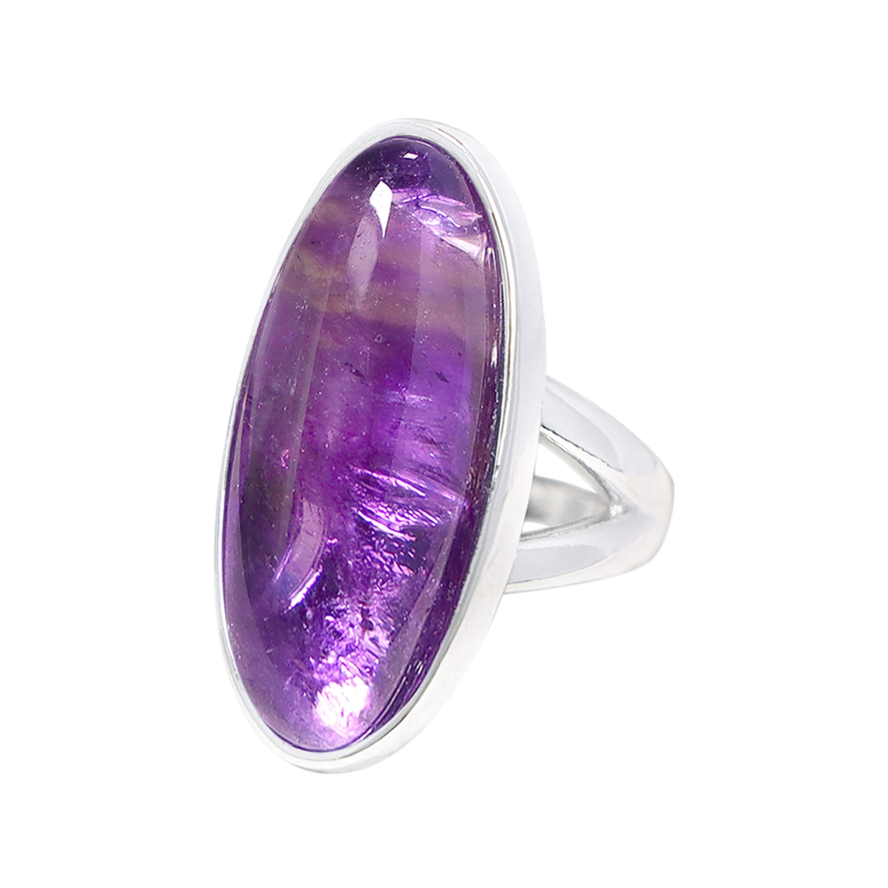 Handmade Amethyst Oval Cabochon Ring Fashion Natural Gemstone Ring Jewelry Graduation Gift US Size 5-12