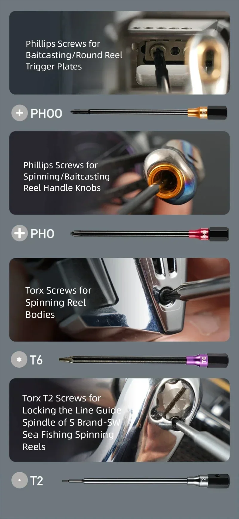 PYL 9+2 S2 Legierungsstahl-Schraubendreher-Set, Wartungs- und Reparaturwerkzeuge für Angelrollen, geeignet für Baitcasting- und Spinnrollen von Shimano, Daiwa, ABU. – Detail 12