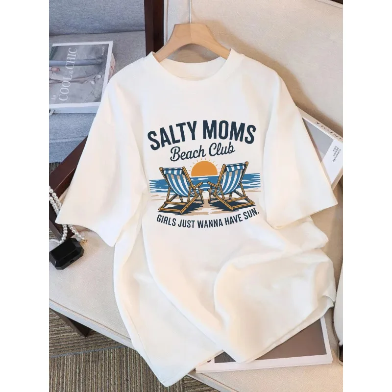 

Лето 2029, женские футболки Salty Moms, топы с принтом для пляжного клуба, удобные мягкие футболки с круглым вырезом и короткими рукавами, базовая летняя одежда
