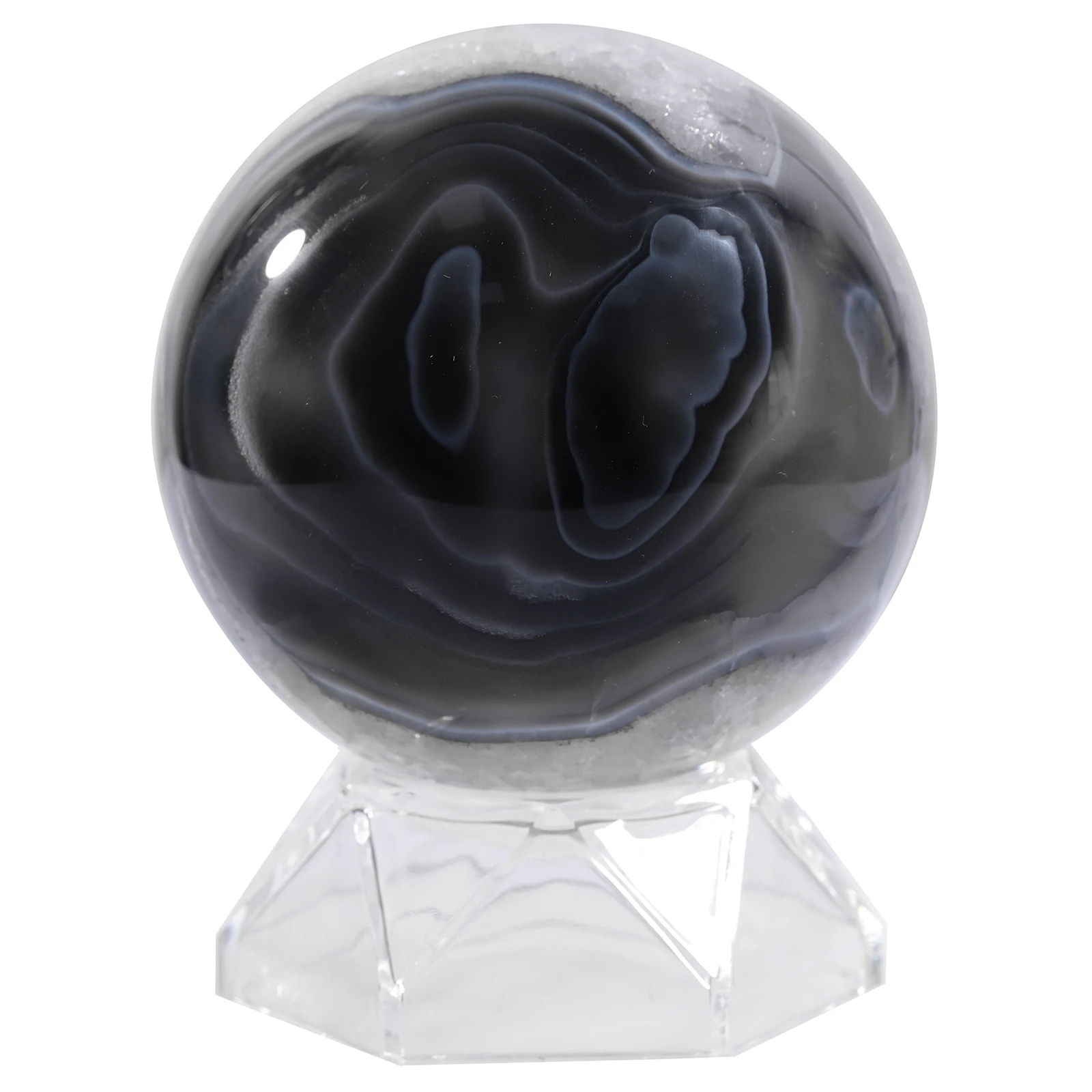 

TUMBEELLUWA Black Striped Agate Crystal Ball With Acrylic Stand, Reiki Healing Stone Sphere Sculpture For Home Decor Display