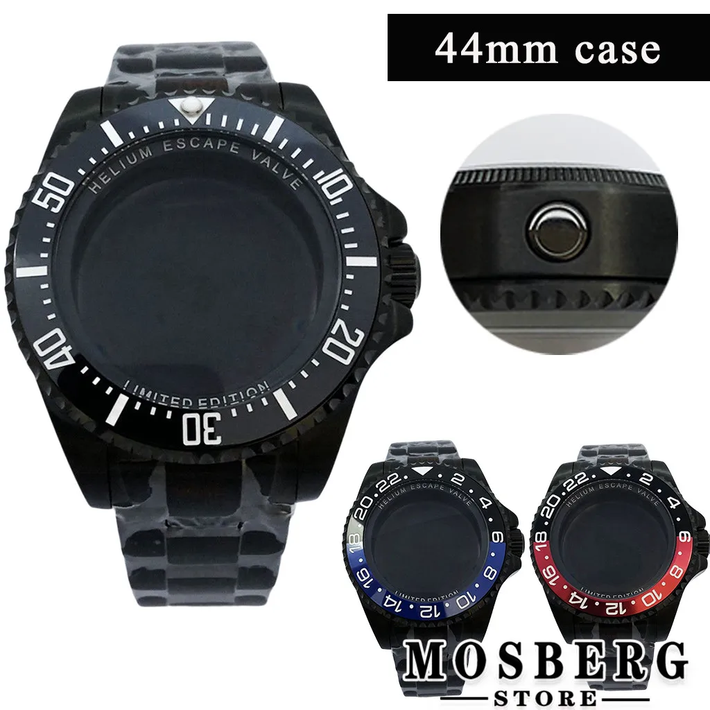 

Black 44mm Watch Case Solid Stainless Steel Sapphire Glass For NH35 NH36 ETA2836 Miyota8205 8215 821A ETA2824 PT5000 Movement