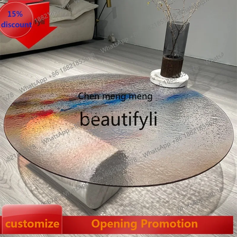 

cn8617 ss Modern Glass Color Water Ripple Tea Table Rainbow Water Ripple Sunset Tea Table