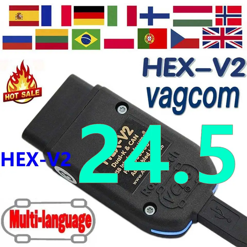 Herramienta de diagnóstico VAG COM 2024, escáner VAG KKL, Cable OBD2, multilenguaje, HEX V2, novedad de 24,5