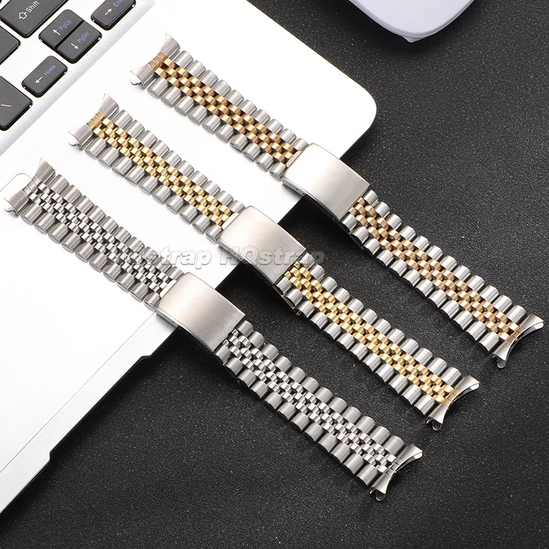 Luxury Curved End Stainless Steel Watch Band for Rolex DATEJUST Strap 18mm 19mm 20mm 21mm 22mm Five-Link Metal Belt with Tool