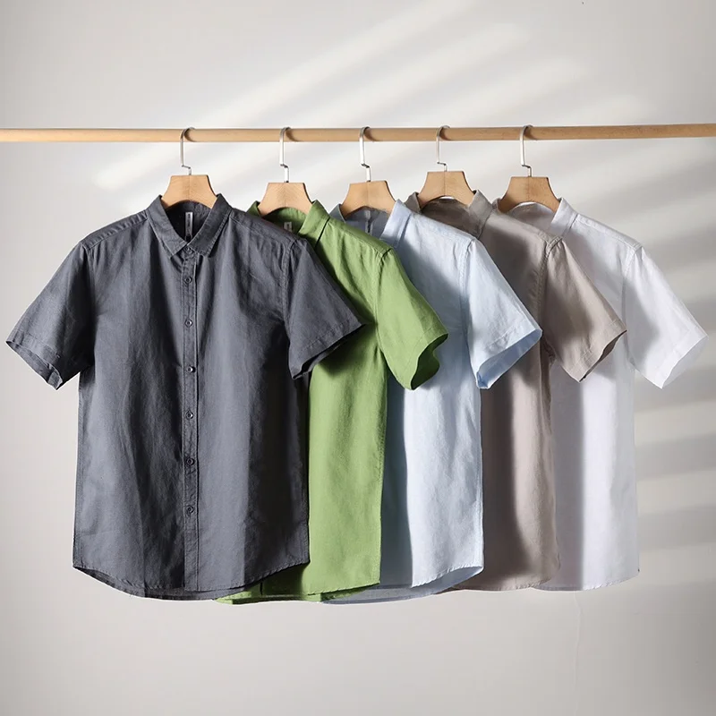 

Faionable Urban Men's ort Sve irt Pure Color Casual Commute Cotton Linen Blend Waed Ready-to-wear irt
