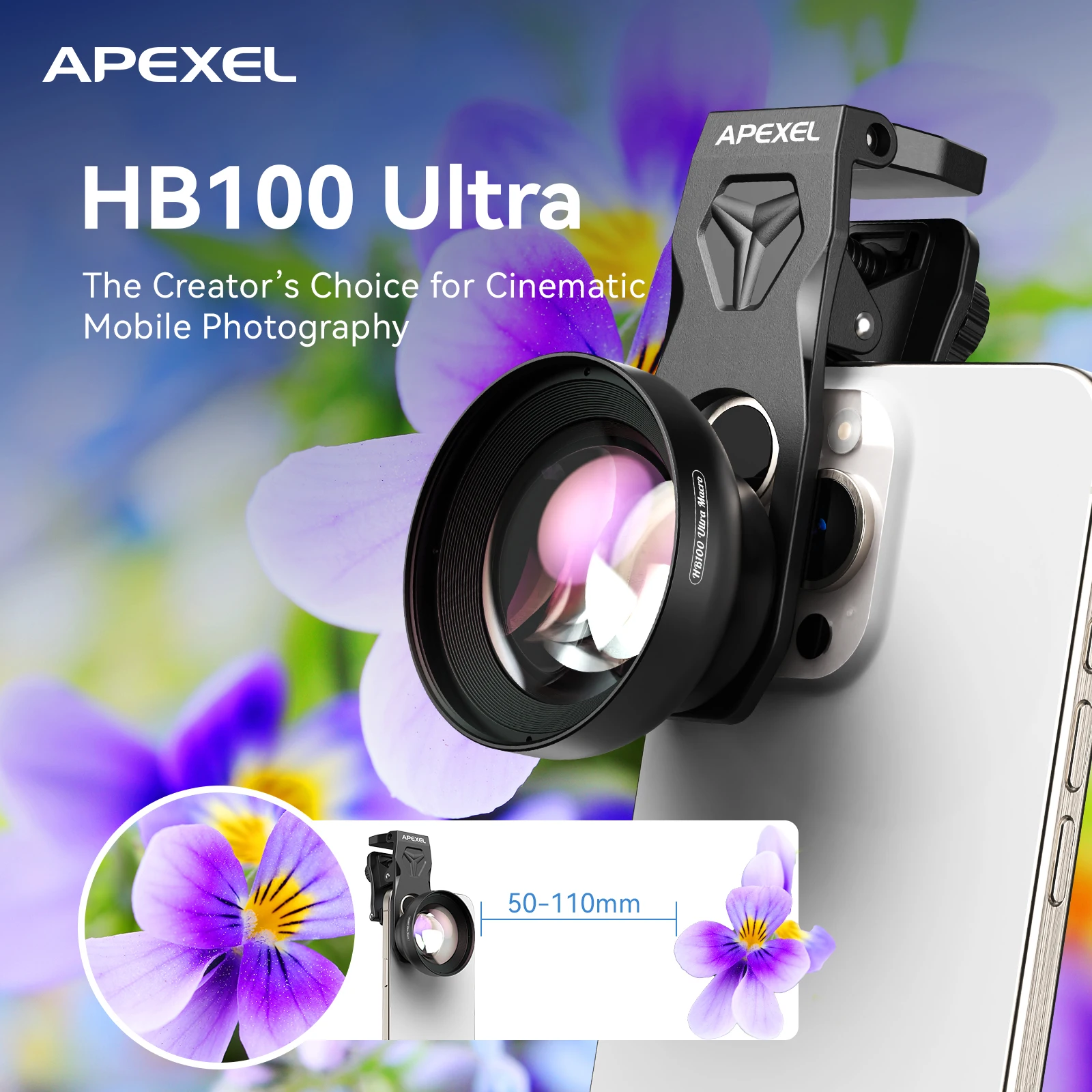 

Улучшенный макрообъектив APEXEL 110 мм для телефона, HD-объектив для макрофотографии, для видеоблогов, фото и видео