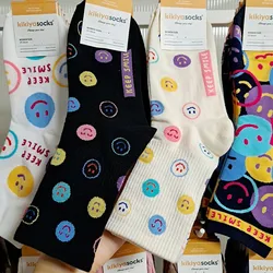 1 Pair Cartoon Smile Women Socks Cotton Harajuku Skateboard Girl Socks Novelty Breathable Sox Christmas Gift Factory Direct